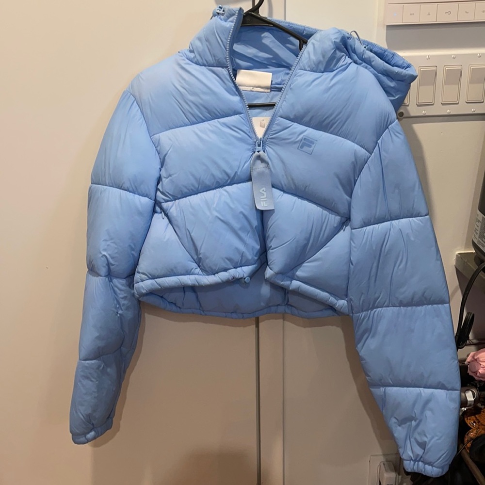 Cropped Baby Blue Fila Puffer jacket